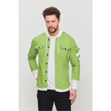 Erkek Slim Fit Dar Kalıp Kapüşonlu Detaylı Kot Gömlek