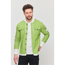 Erkek Slim Fit Dar Kalıp Kapüşonlu Detaylı Kot Gömlek