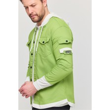 Erkek Slim Fit Dar Kalıp Kapüşonlu Detaylı Kot Gömlek