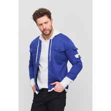 Erkek Slim Fit Dar Kalıp Kapüşonlu Detaylı Kot Gömlek