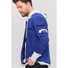 Erkek Slim Fit Dar Kalıp Kapüşonlu Detaylı Kot Gömlek