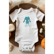 Bebek Perisi Happy Mavi Tavşan Tasarımlı Bebek Body