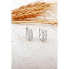 Sümer Telkari Halka Tasarım Rodyumlu Gümüş J Küpe 7325