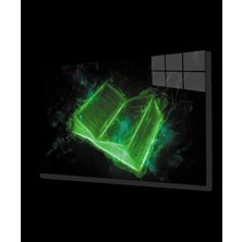 Miraaxx Siyah Neon Yeşil Kitap Cam Tablo