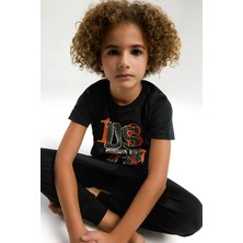 U.S. Polo Assn. Siyah Pamuklu Erkek Çocuk Kısa Kollu Pijama Takımı Spor Tema 2 Parça