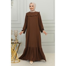 Kolu Lastikli Fırfır Detay Tesettür ELBISE-3161 Kahve