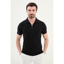 Penye Polo Fermuarlı Yaka