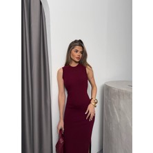 Nis Butik Ribana Kumaş Kolsuz Uzun Elbise
