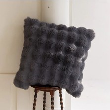 Peluş Kırlent Kılıfı Antrasit Pofuduk Çift Taraflı Pelus Yastik Bubble Pelus Kırlent Kare