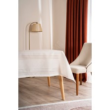 NEEA HOME Zer-I Sofra Düz Çizgili Krem Renk Pratik Dertsiz Masa Örtüsü 160 x 220