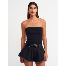 Dilvin Kadın Straplez Siyah Bluz Polyester Kumaşlı Regular Fit Yaka Stili Kolsuz