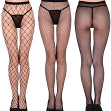 Merlif Lingerie Kadın Siyah Orta Delikli File Külotlu Çorap, Fishnet Rahat ve Şık Tasarım Esnek ve Rahat