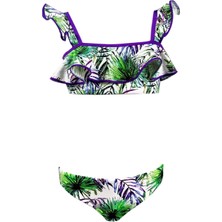 Tropikal Desenli Fırfırlı UV50 Kız Çocuk Bikini Takımı By Nessi Byrd
