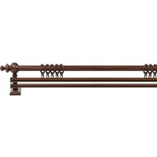 Ceviz 125  cm  Çiftraylı Rustik Perde Askı Seti (Ahşap Başlık ile Aluminyum Boru ve Ray)