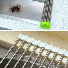 Aots® Evye Üstü Katlanır Nihale Paslanmaz Çelik Pratik Sebze Meyve Bulaşık Kurutma Süzgeci