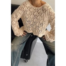 Kayık Yaka Ajurlu Triko Kazak