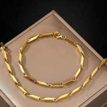 Çelik Takı Seti Bileklik Kolye Titanyum Melon Düz Model 2 mm 22-55 cm Altın Sarısı Gold