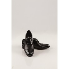 Svm Shoes Siyah Deri Yarı Rugan Parlak Bağcıklı Siyah Erkek Ayakkabısı Nokta Desenli Deri Ayakkabı Rugan