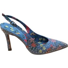 New Angel Mıcam 5710 Kadın Sivri Burun Arka Açık Ince Topuklu Abiye Ayakkabı Kot Mavi