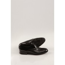Svm Shoes Siyah Deri Yarı Rugan Parlak Bağcıklı Siyah Erkek Ayakkabısı Nokta Desenli Deri Ayakkabı Rugan