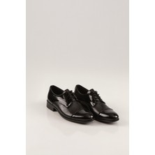 Svm Shoes Siyah Deri Yarı Rugan Parlak Bağcıklı Siyah Erkek Ayakkabısı Nokta Desenli Deri Ayakkabı Rugan