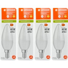 (4 adet) Ledvance 4,9W (40W) 2700K (Sarı Işık) Dim Edilebilir E14 Duylu (Ince Duy) LED Mum Ampul