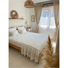 Ritmo Home Çeyiz Seti (Nevresim Takımı ve Yatak Runer Seti) Kırık Beyaz Fistolu Fırfırlı