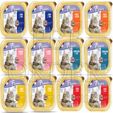 Plaisir Ton Balıklı - Tavuklu - Sığır Etli - Hindi Etli - Somonlu - Morina Balıklı Pate  Mix Yetişkin Kedi Yaş Maması 100 gr 12 adet