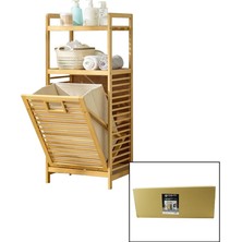 Mcreative 2 Raflı - Ahşap Bambu Kirli Çamaşır Çek Aç Sepeti SPT=40X30X53 cm RAF=31 cm+53+11=Y=95 cm