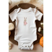 Bebek Perisi Pembe Elbiseli Sevimli Tavşan Tasarımlı Bebek Body