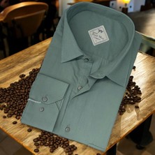 Pamuklu Klasik Uzun Kollu Yeşil Cepli Erkek Gömlek (Regular Kalıp)