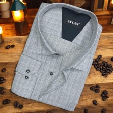 Pamuklu Uzun Kollu Gri Erkek Gömlek (Regular Kalıp)