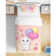 Erays Home Sevimli Tavşan 3D Dijital Baskılı Tek Kişilik Nevresim Takımı Kız Çocuk Nevresim Takımı Çocuk Odası