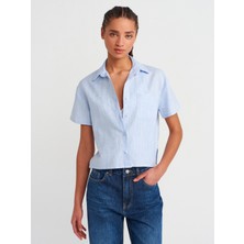 Dilvin 50500 Kısa Kollu Göğüs Cep Gömlek-Mavi