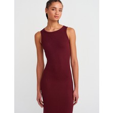 91381 Yırtmaç Detaylı Midi Boy Elbise-Bordo