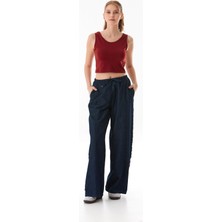 Beli Bağlamalı Yanları Şeritli Wide Leg Jean