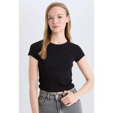 DeFacto Fitted Basic Fitilli Kaşkorse Siyah Tişört E0287AX25SM