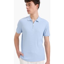 DeFacto Slim Fit Dar Kesim Polo Yaka Kısa Kollu Fitilli Kaşkorse Yarım Fermuarlı Tişört D3948AX25SM