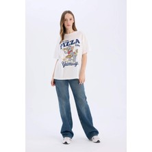 DeFacto Coool Tom & Jerry Oversize Geniş Kalıp Bisiklet Yaka Kısa Kollu Tişört D9120AX25SM