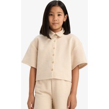 DeFacto Relax Fit Polo Yaka Basic Selanik Kumaş Kısa Kollu Gömlek Kız Çocuk E1102A825SM