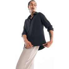 DeFacto Slim Fit Polo Yaka Esnek Kumaş Basic Uzun Kollu Siyah Gömlek B6491AX25SP