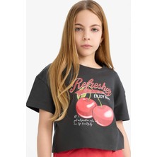 DeFacto Bisiklet Yaka Baskılı Kısa Kollu Tişört Kız Çocuk E0384A825SM