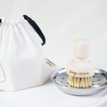 Beige & Stone El Dostu 3 Lü Doğal Mutfak Seti | Zeytinyağlı Katı Bulaşık Sabunu 200 gr , Çelik Sabunluk & Fırça