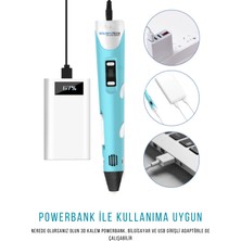 Solinpatech Mavi 3D Pen Üç Boyutlu Yazıcı Kalem 5 Metre 10 Adet Filament ve USB Kablo ile Birlikte (50 Metre)