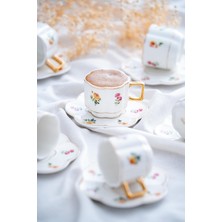 Acar Iris Desenli Porselen Kahve Fincanı Takımı 6 Kişilik 90 ml 12 Parçalı Renkli
