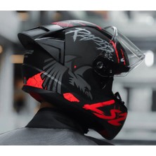 Ls2 Rapıd 2 Race Raven Mat Siyah-Kırmızı Kapalı Motosiklet Kaskı Şeffaf Camlı