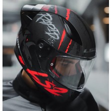 Ls2 Rapıd 2 Race Raven Mat Siyah-Kırmızı Kapalı Motosiklet Kaskı Şeffaf Camlı
