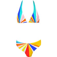 Look Me Renkli Çizgili Üçgen UV50 Kız Çocuk Bikini Takımı By Nessi Byrd