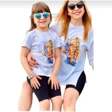 Anne Kız Mavi Bebek Tişört Tek Ürün Fiyatıdır