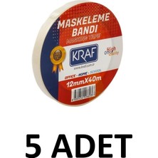 Kraf 5 Adet Maskeleme Bandı 12 mm x 40 Metre Kağıt Bant